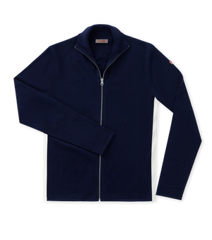 Coro Zip Front Knitted Merino Night Blue by Coxmoore